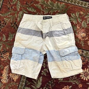 American Eagle Outfitters Men’s Cream & Light Blue Striped Cargo Shorts